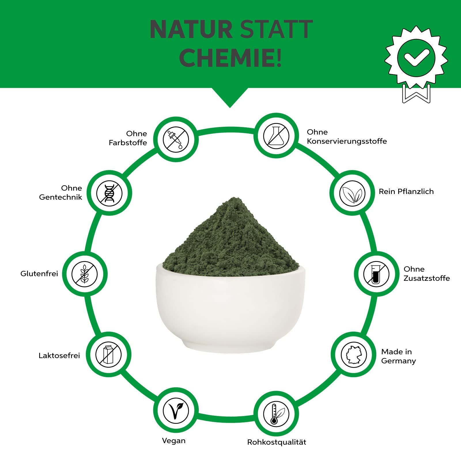 Bio Chlorella Pulver 1kg | Premium Rohkost-Qualität | 100% reines Algen-Pulver ohne Zusätze | Zellwand gebrochen Vegan