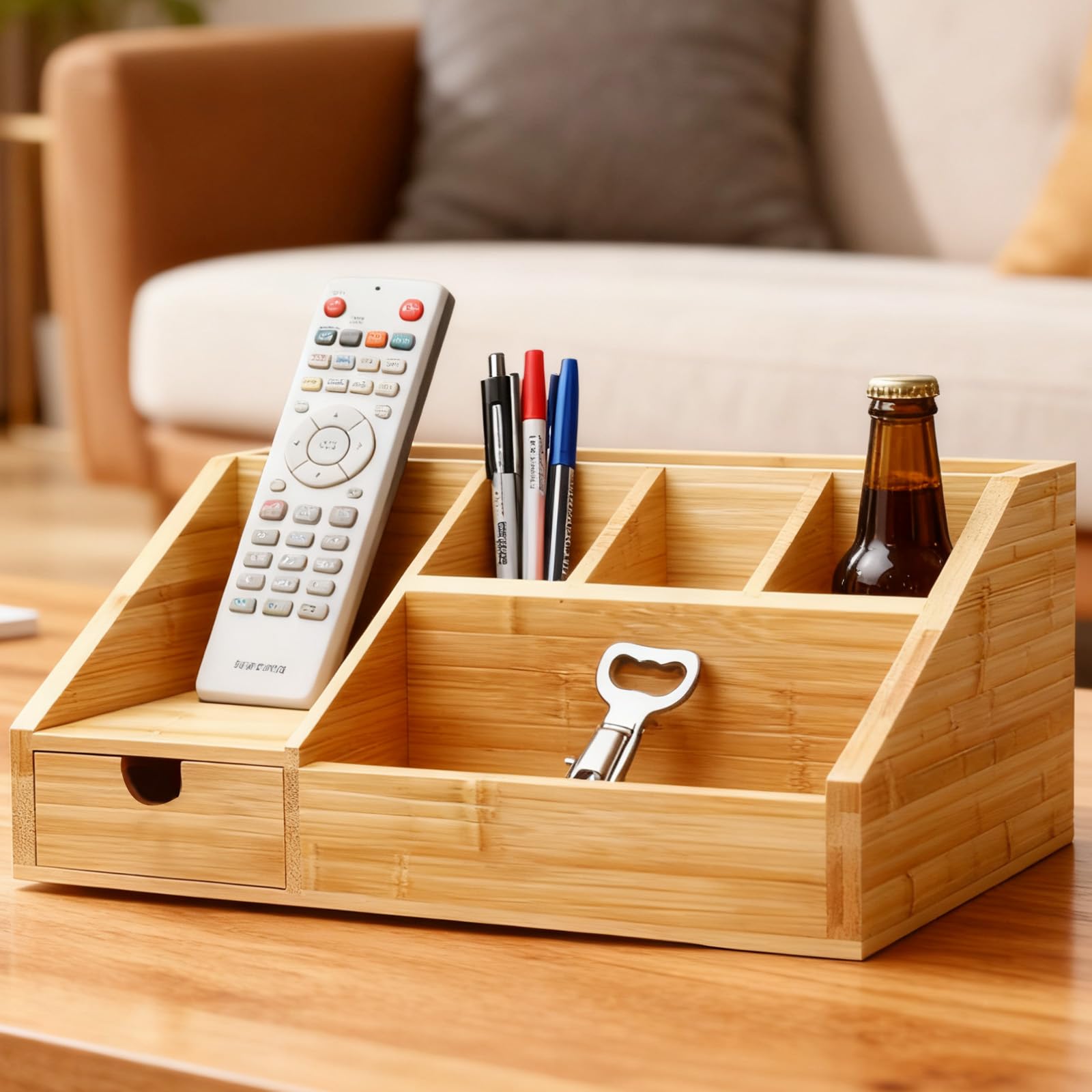 GBKDQQ Organizzatore da scrivania in bambù con cassetto, organizer da scrivania in legno, organizzatore da tavolo, portapenne in bambù, ripiano per ufficio e casa, 24,5 x 15 x 11 cm