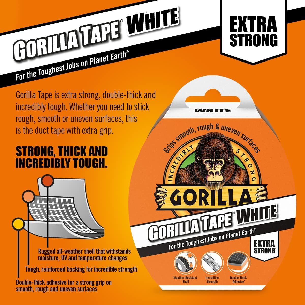 Gorilla 3044611 Tape Duct Tape White 48mm x 10m