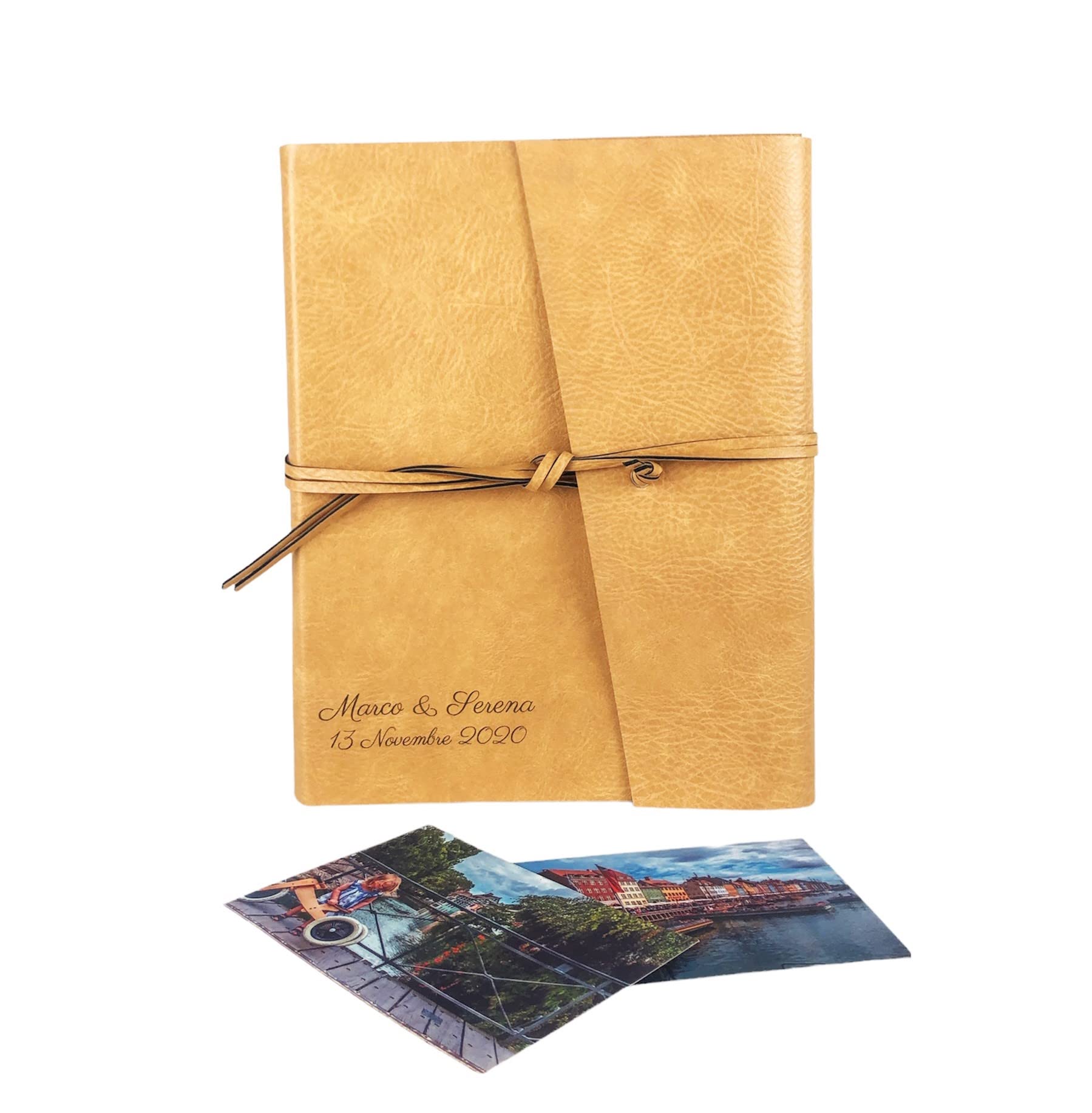 TriVin Art -Double Bott- Handgefertigtes Fotoalbum, hergestellt in Italien, aus feinem Kunstleder, personalisierbar mit Gravur. Ideal für jede Veranstaltung (Honig/Honig - mit Gravur)
