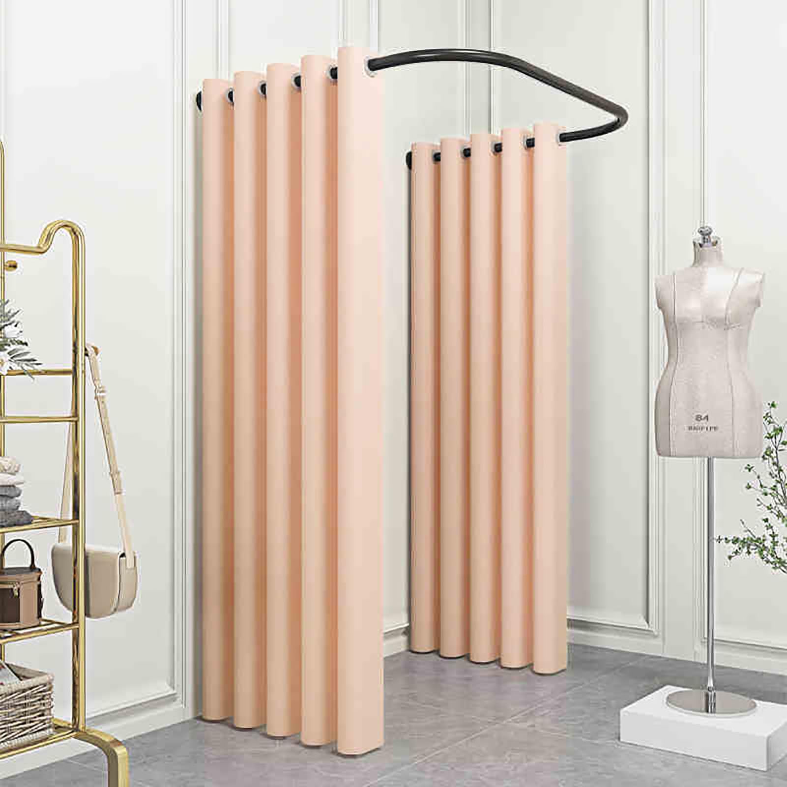 Cortina de vestidor para boutique montada en pared con soporte de acero de 87 pulgadas
