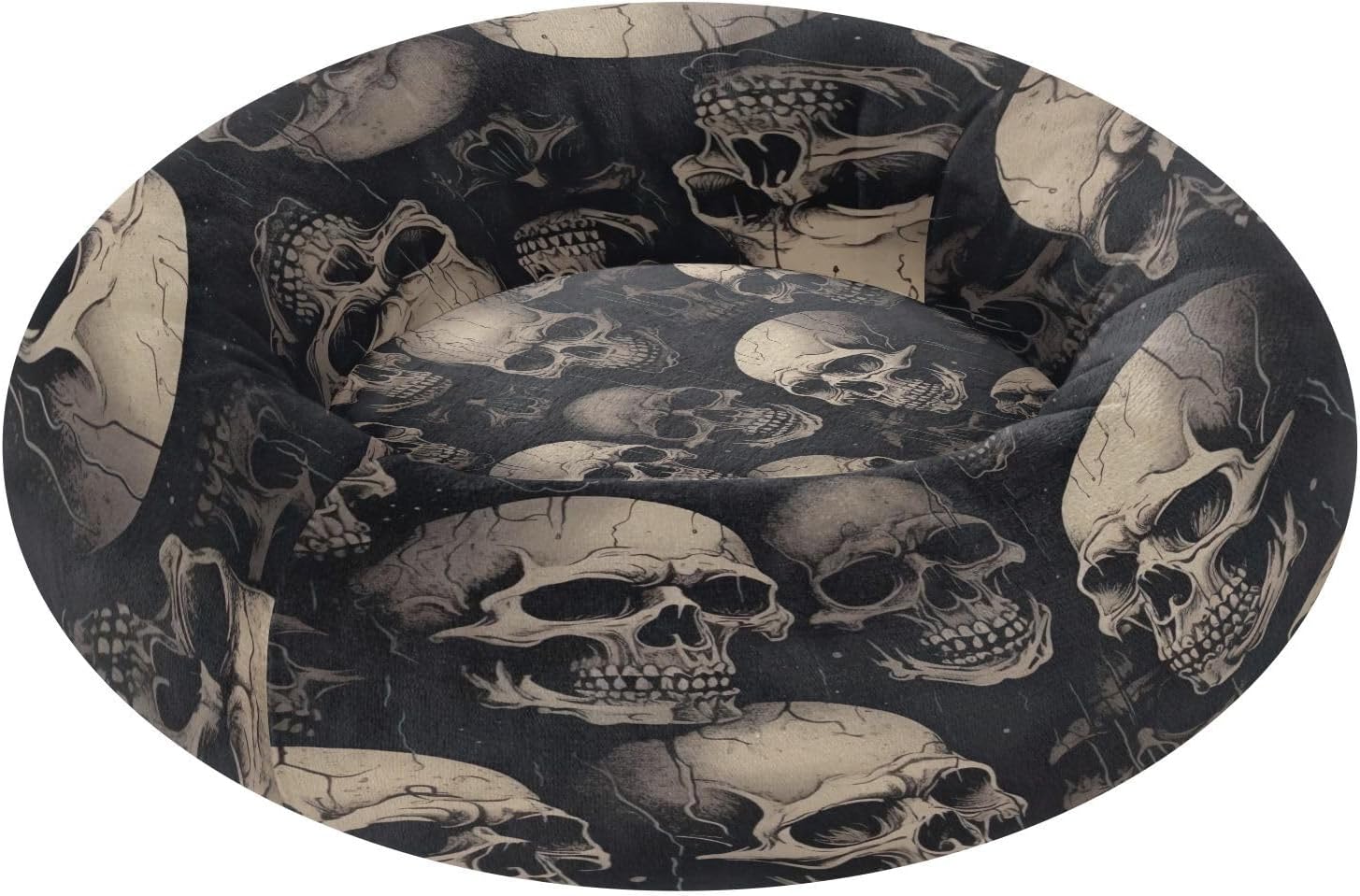 Dog Bed Ultra Soft Fluffy Comfortable Cat Bed, Scary Skulls Washable Dog Beds Anti-Slip Round Pet Beds for Medium Dogs
