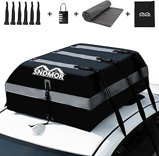 Sac de Toit SNDMOR, Bagage de Toit étanche de 21 Pieds Cubes, Convient à Tous Les véhicules avec/sans Porte-Bagages, y Compris Tapis antidérapant + 6 Ceintures de Renfort + 6 Crochets de Porte