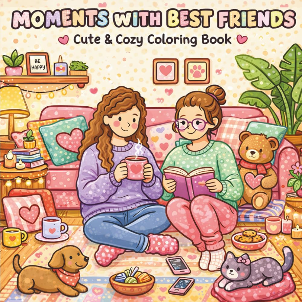 Moments with Best Friends: Cute & Cozy Coloring Book for Young Women | 54 Relaxing Friendship-Themed Pages