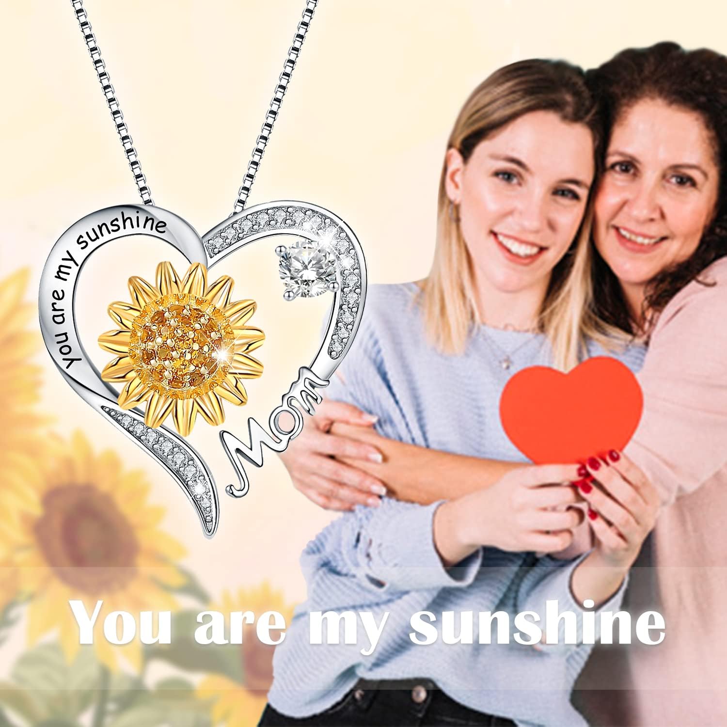 Mom Daughter Sister Nana Necklace S925 Sterling Silver Sunflower You are My Sunshine Love Heart Infinity Pendant Necklaces Bracelet Jewelry Suit Birthday Gifts for Women