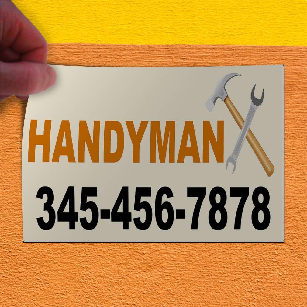 Custom Door Decals Vinyl Stickers Multiple Sizes Handyman Phone Number Business Handyman Outdoor Luggage & Bumper Stickers for Cars Orange 24X18Inches 1 Sticker
