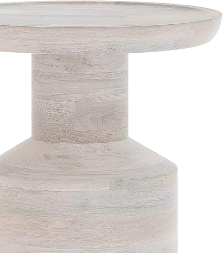 Miniatura 8 de SIMPLIHOME Haynes - Mesa auxiliar redonda de madera maciza de mango de 16 pulgadas de ancho con base de pedestal escultural en blanco lavado, mesita