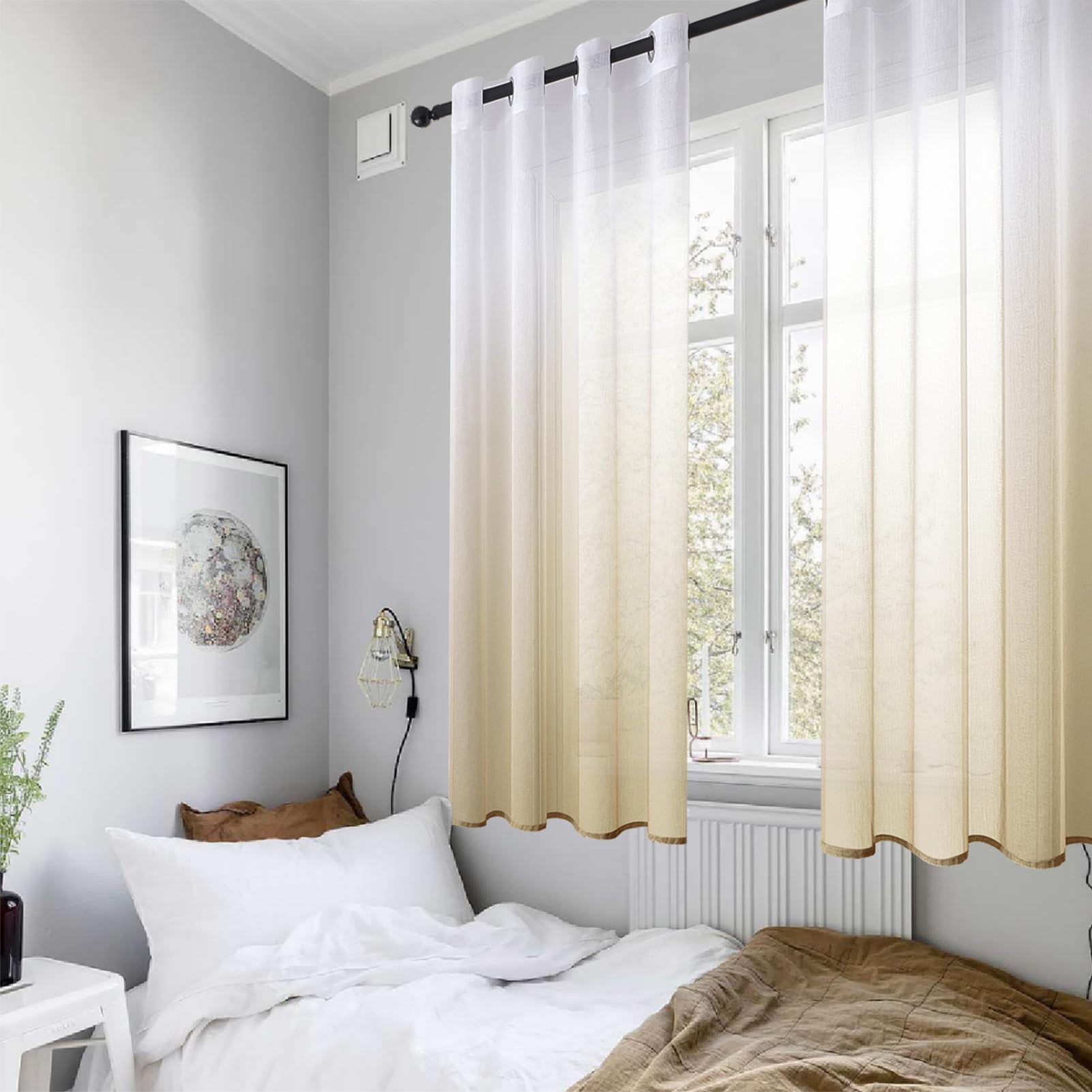 MRTREES Tende Trasparenti In Voile Sfumato Beige, 2 Pannelli Da 140x160 Cm, Con Occhielli, Per Camera Da Letto E Soggiorno, Leggere Ed Eleganti
