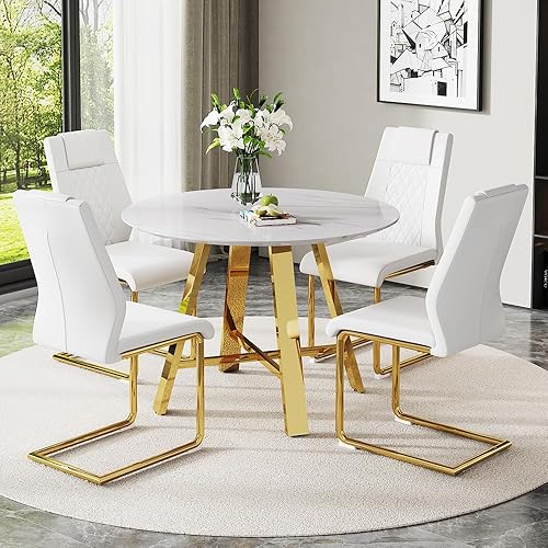 Miniatura 28 de Juego de mesa de comedor redonda para 4, mesa de comedor y sillas de cocina moderna para 4,42 pulgadas, juego de mesa de comedor para 4, juego de