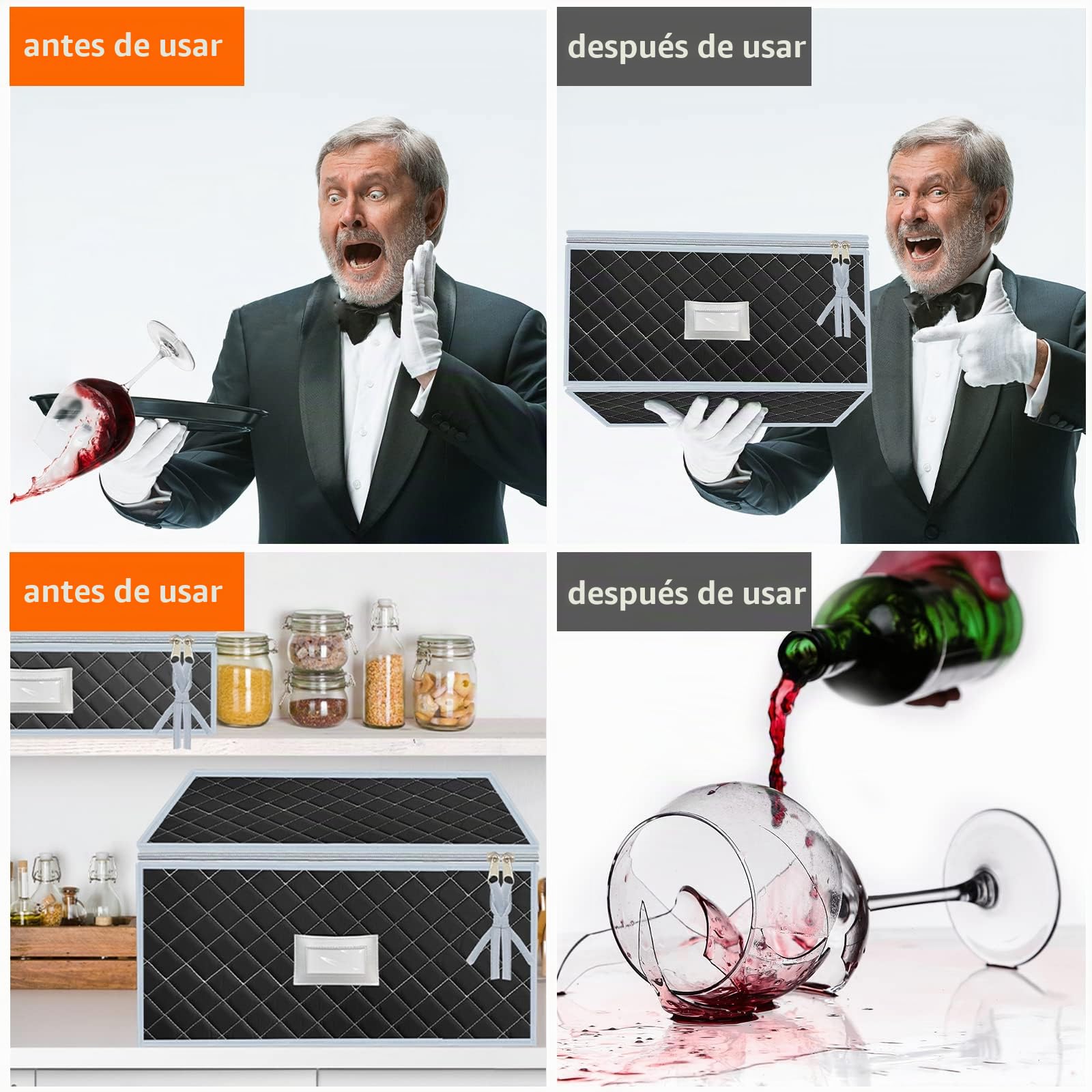 Caja de Almacenamiento de Copas de Vino, Conjunto de 2 Piezas Cajas de Almacenamiento de Stemware para 24 Copas, Con Ventana Etiquetada, Ideal Para Cocina, Bodega y Coche (Negro)