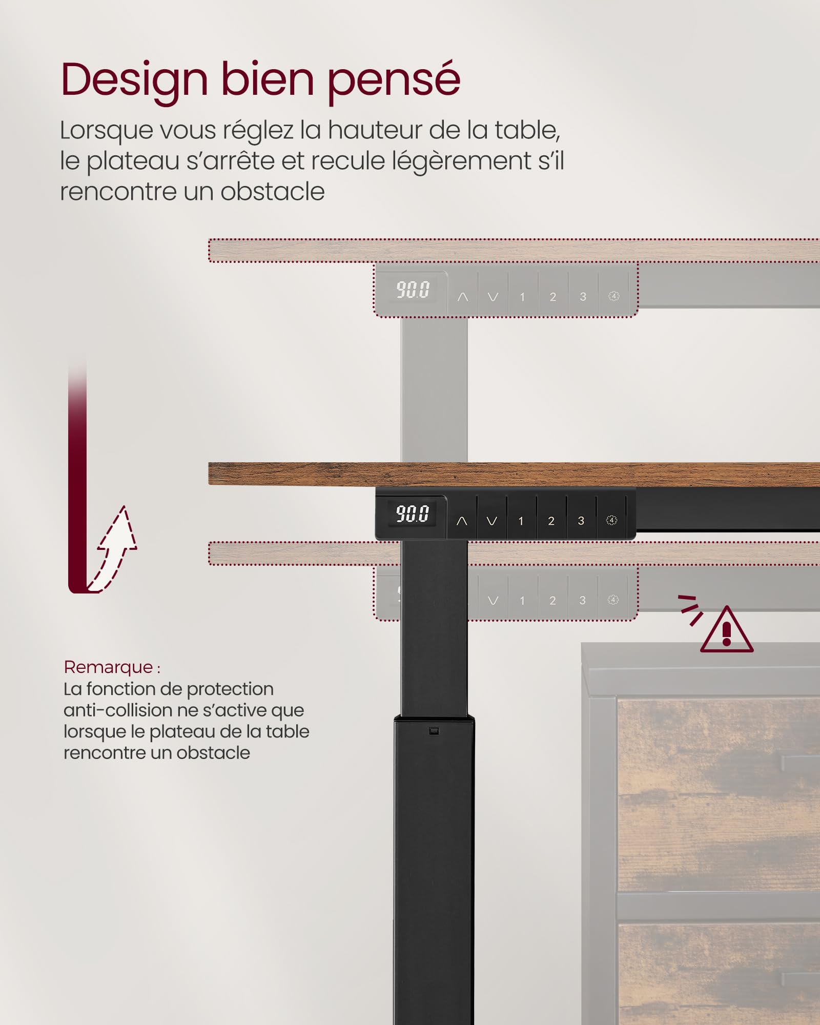 VASAGLE Bureau Assis-Debout, Bureau Électrique Réglable en Hauteur, 60 x 120 x (72-120) cm, Réglage en Continu, Fonction Mémoire 4 Hauteurs, Marron Rustique LSD172X01V01
