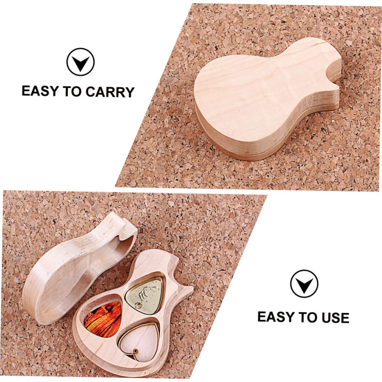 HANABASS 1 Juego Caja de Almacenamiento de Púas de Guitarra Forma de Guitarra de Madera de Arce con Púas Estuche para Guitarristas y Amantes Acústicas y Eléctricas