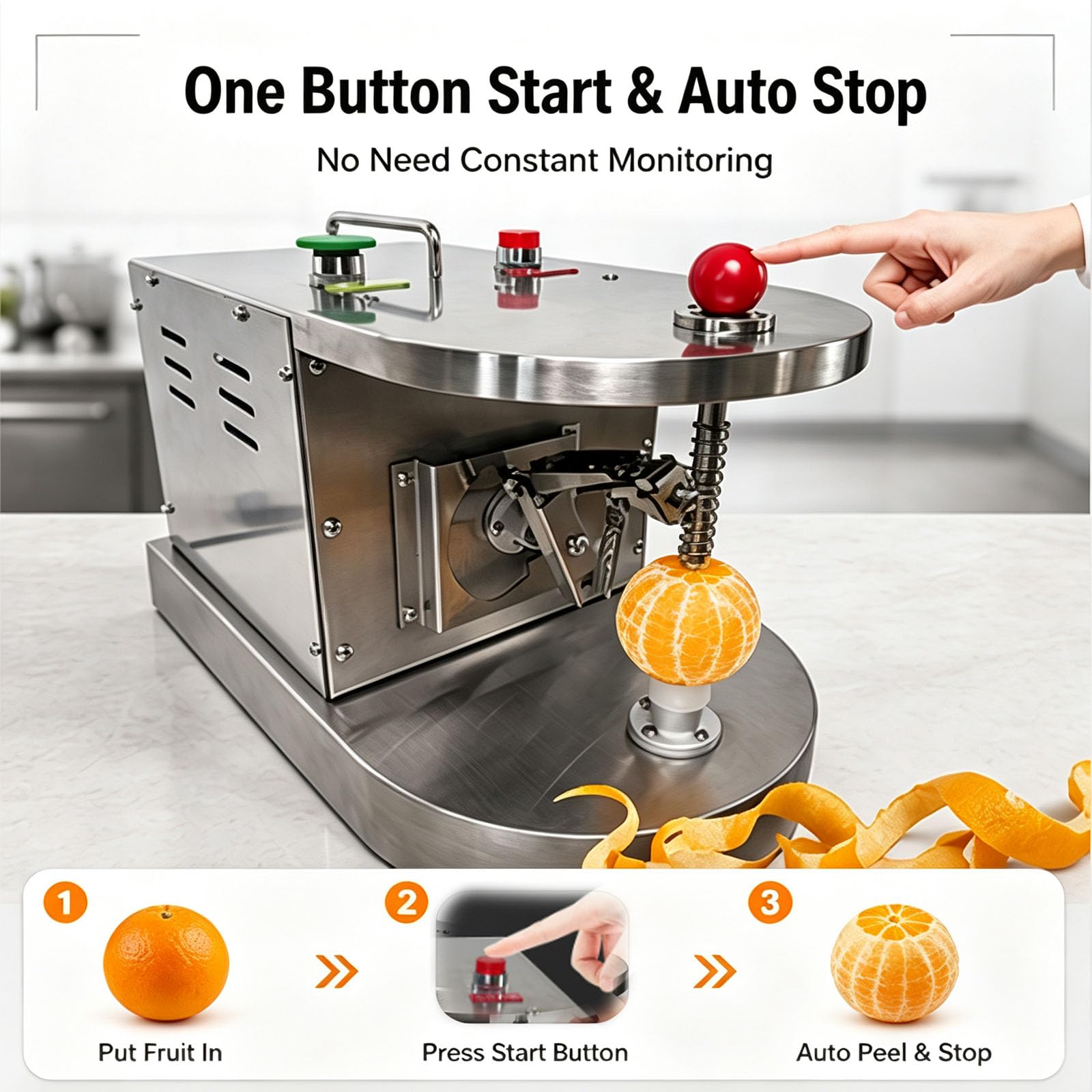 Pelapatate Professionale Per Frutta, Pelapatate Automatico In Acciaio Inox, Arresto Automatico Dopo La Pelatura, Spessore Di Pelatura Regolabile, 300-500 Pezzi Allora, Per Mele, Arance