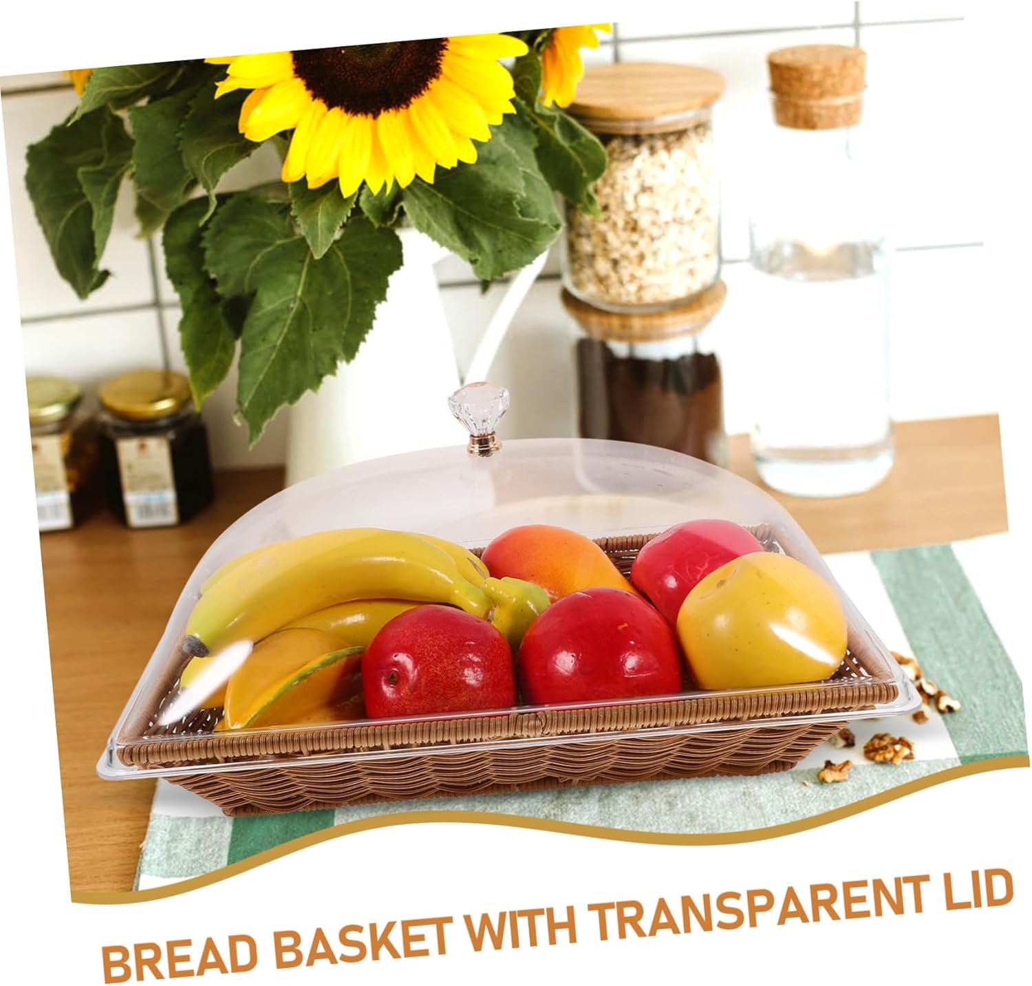 Woven Storage Basket with Lid Medium Food Preservation Container for Fruits Vegetables and Bread for Kitchen Counter Party Display Lightweight and Design