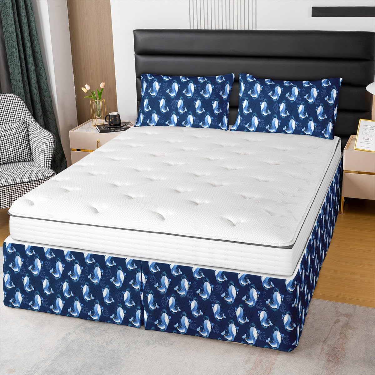 Feelyou Kids Dolphin Bed Skirt Queen Size, Cute Ocean