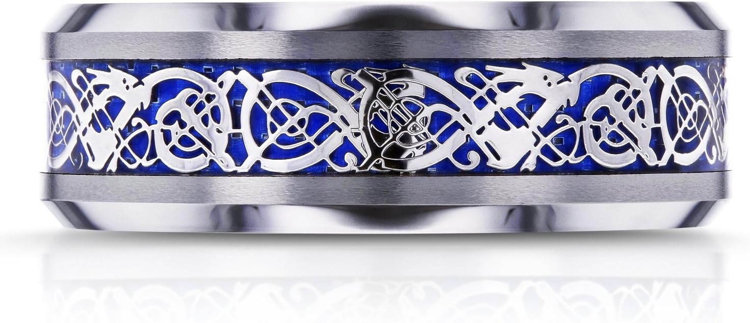 Kobelli 8mm Celtic Dragon High Polish Comfort Fit Mens Tungsten Carbide Ring