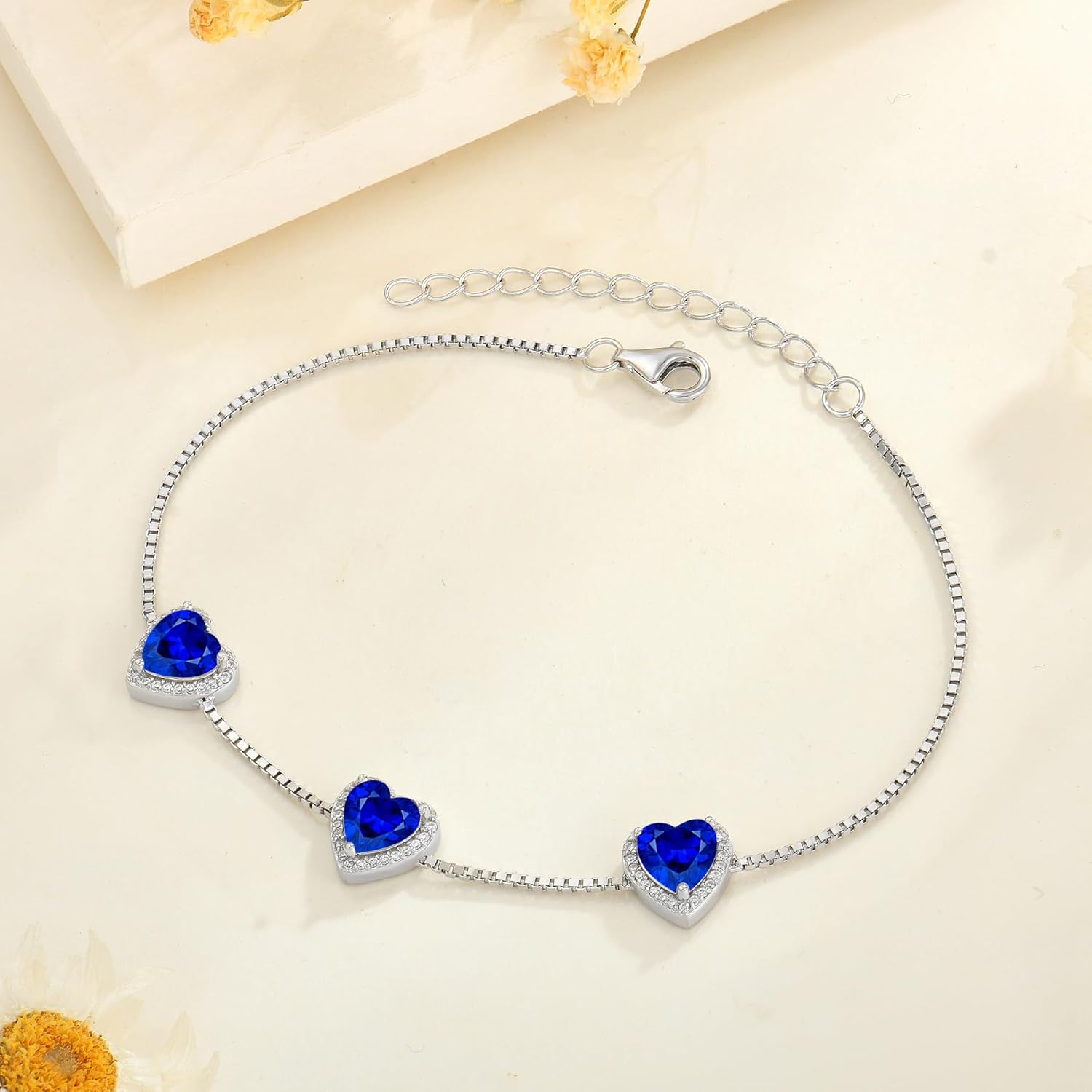 Love Heart Bracelet 925 Sterling Silver Halo Heart Birthstone Bracelet Jewelry Gifts for Women - Image 4