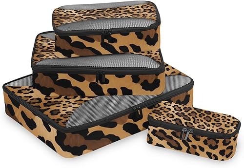Miniatura 3 de Juego de 4 cubos de equipaje de viaje, con estampado de piel de animal de leopardo, bolsas organizadoras de equipaje de mano, bolsa