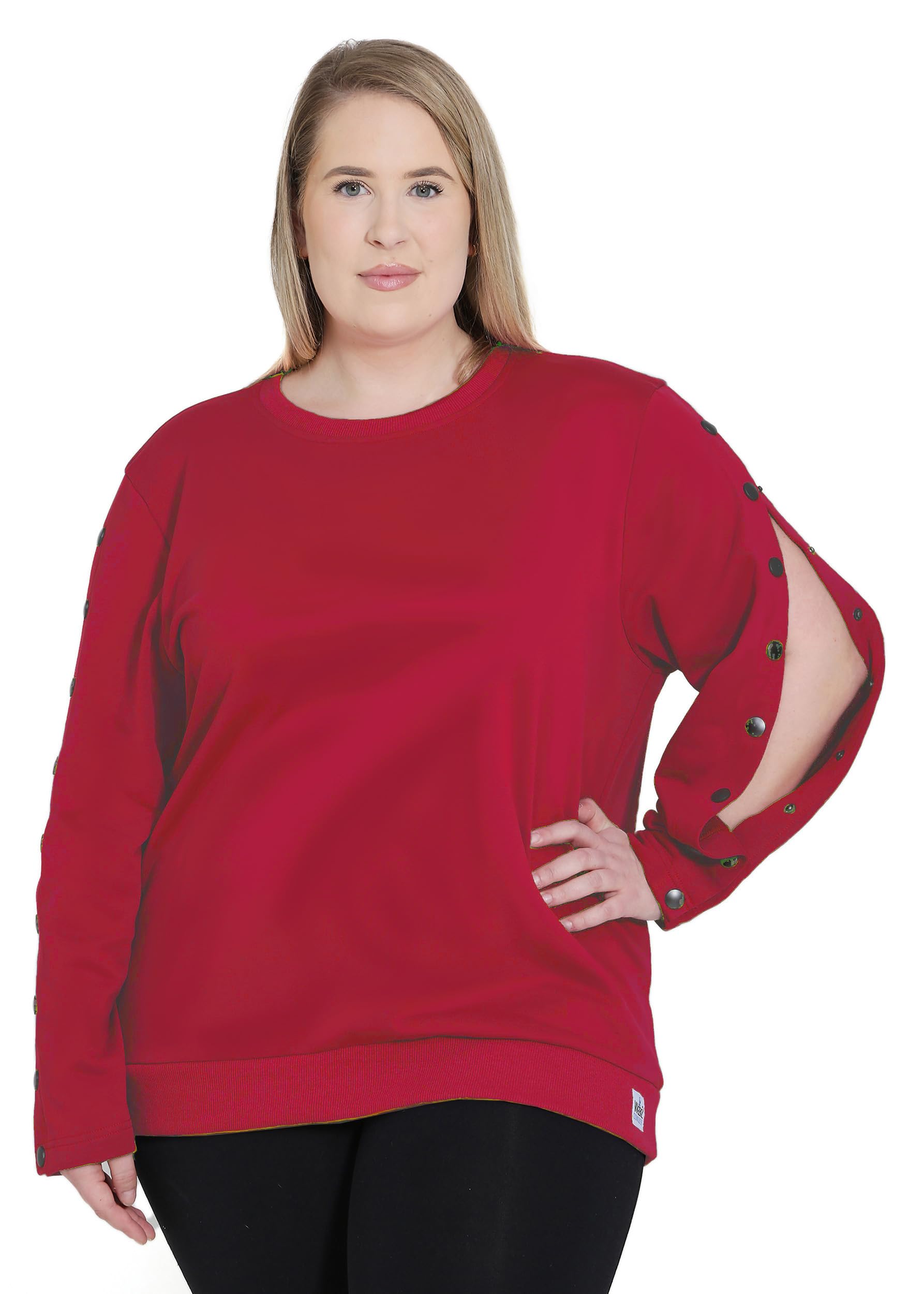 Wear 2 Conquer Plus Size Long Sleeve Dialysis Shirts Women's Easy Arm Port Access Best Dialysis Patient Gift (US, Alpha, 3X, Plus, Regular, Ruby Red)