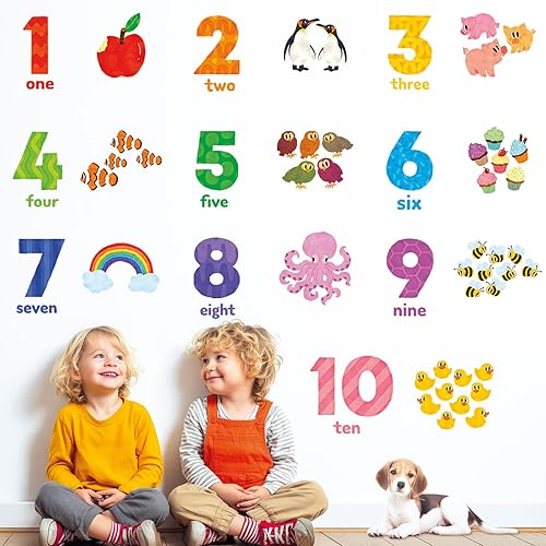 Miniatura 3 de DECOWALL Calcomanías de pared con números DS6-2020, removibles, para habitación de niños, habitación de bebé, sala de estar, aprendizaje educativo,