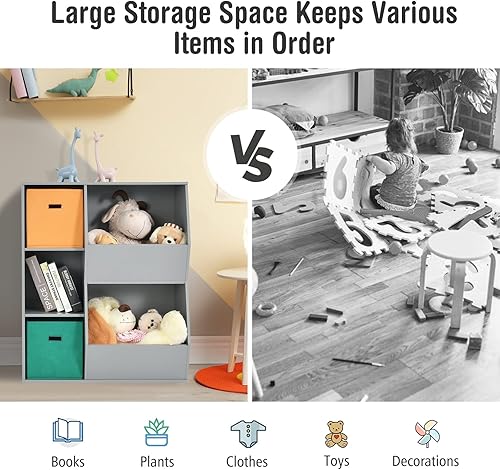 Miniatura 7 de GLOBALWAY 5 Cubbies - Estantería organizadora de juguetes para niños, armarios y estantes, color gris