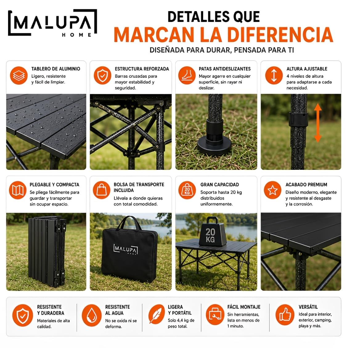 Mesa Plegable Camping, Mesa Auxiliar de 95x55 cm