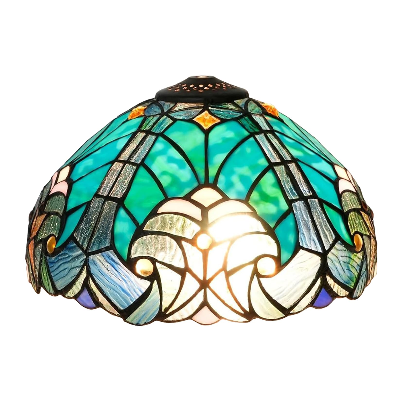 SaryEdge Tiffany Replacement Lamp Shade, Only 12 Inch Victorian Stained Glass Green Baroque Table Lamp Shade, Art Decor Medium Pendant Lights Lampshades for Living Room Bedroom Restaur，