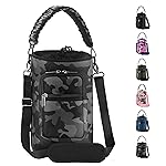 AceTreker 64 oz /87 oz/128 oz Neoprene Insulated Water Bottle Carrier Bag, Sling Bag Sleeve Pouch Holder with Adjustable Shoulder Strap & Paracord Handle and 2 Pocket for Traveling, Camping-Gray Camo