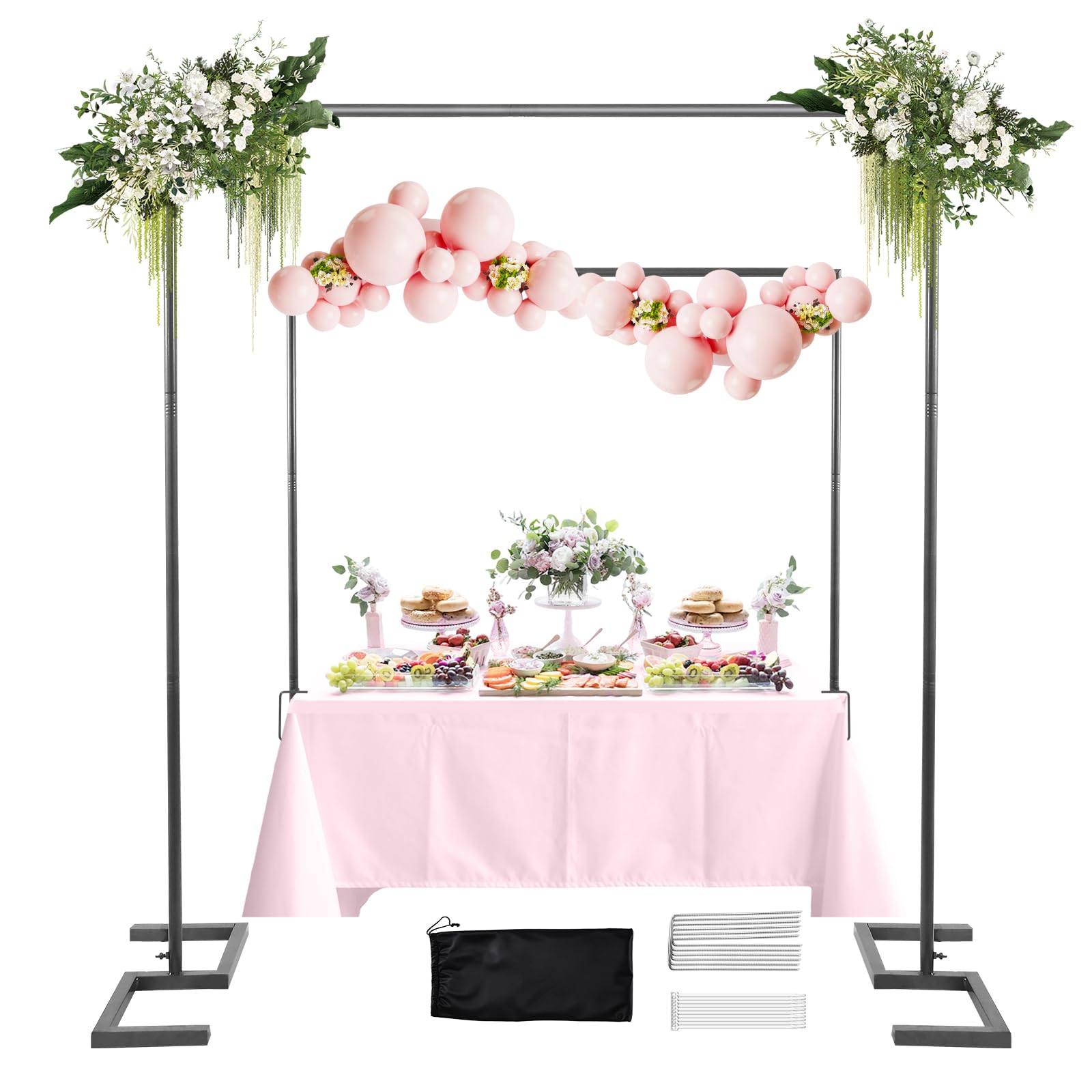 Arche de mariage carrée 2m support de fond métal noir réglable