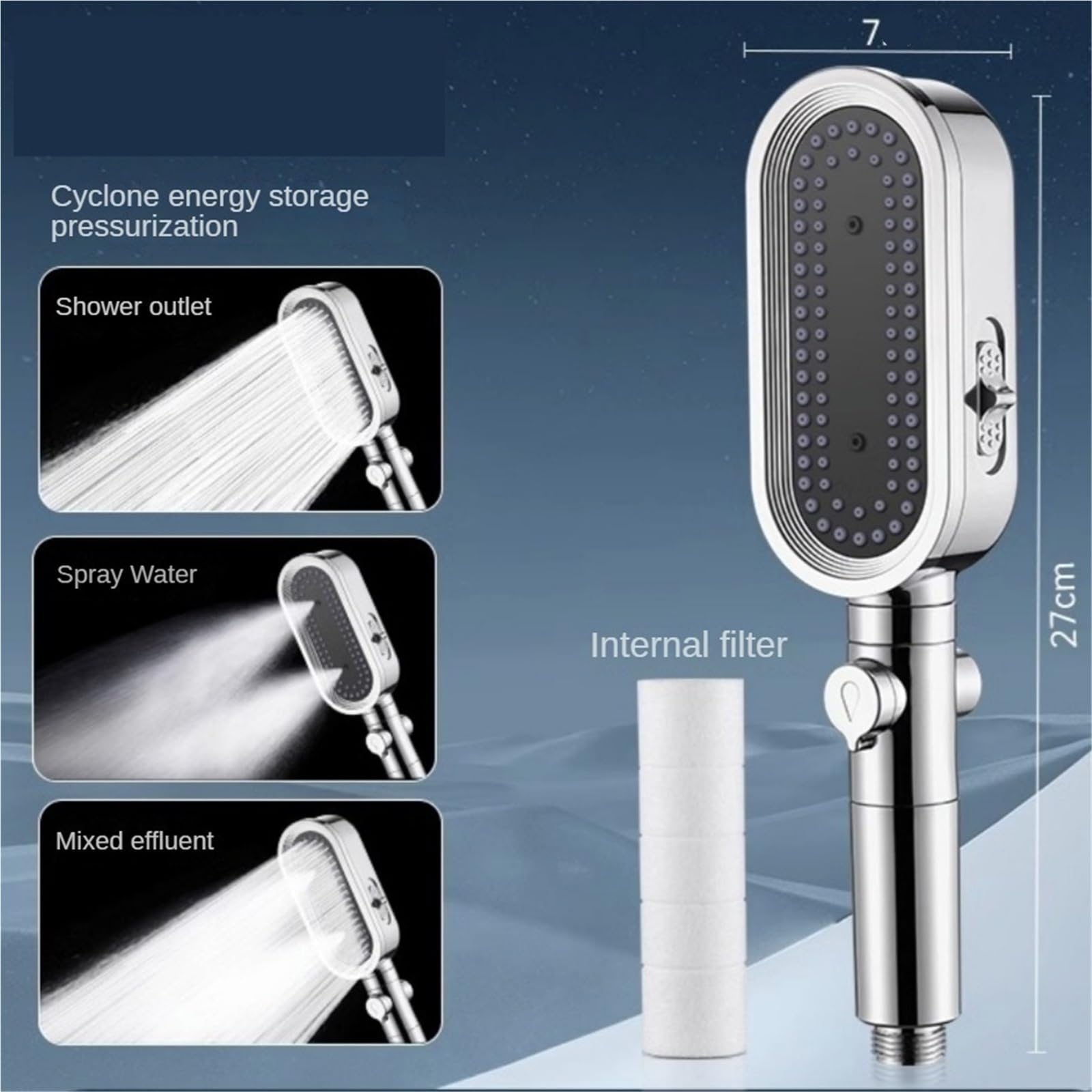 Pomme De Douche Pommeau de Douche Haute Pression, 3 Modes de Douche réglables, douchette filtrée à économie d'eau, mélangeur de Douche à Main, Accessoires de Salle de Bains(Silver Showerhead)