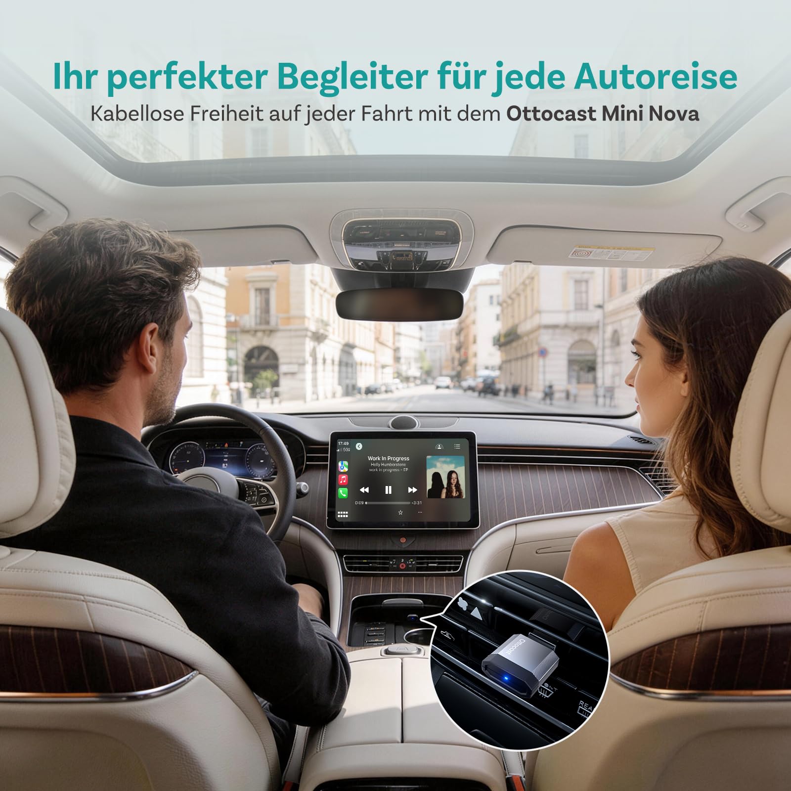 OTTOCAST Mini Nova, 2026 Verbesserter 2-in-1 Wireless CarPlay Android Auto Adapter für iOS- und Android Smartphones, stabile Verbindung ohne Verzögerung, automatische Verbindung, ultrakompaktes Design