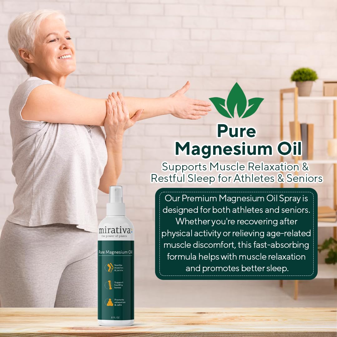 Trulore Mirativa - Espray de aceite de magnesio, apoya la recuperación muscular y alivia la tensión. Magnesio tópico para relajación después del entrenamiento. Fórmula ligera de absorción rápida para