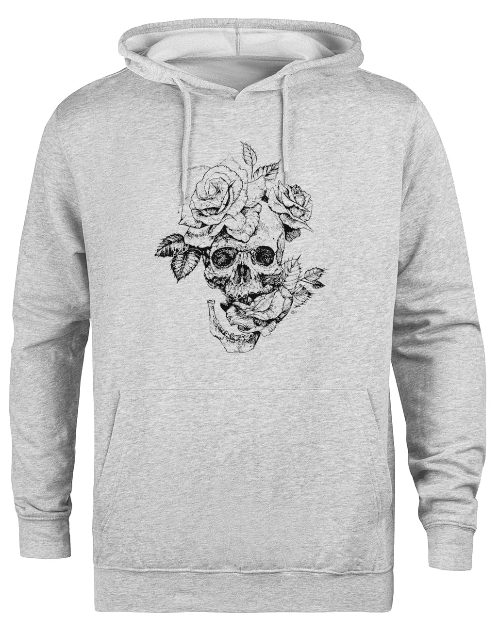Teschio E Rose Felpa con Cappuccio Grigia Unisex Giacca con Cappuccio Ecologica