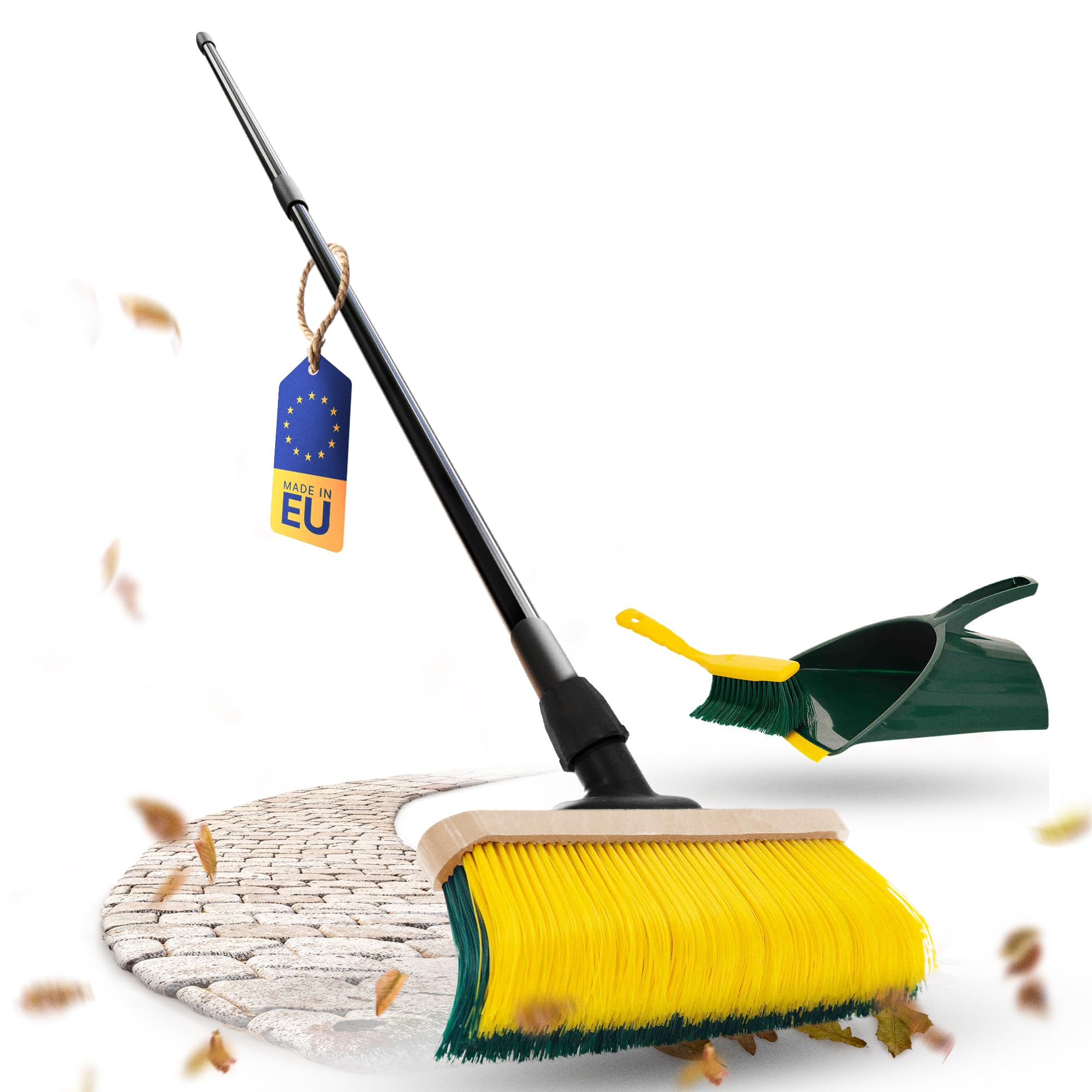 Novaliv Scopa con manico di alta qualità, 50 cm, con spazzola jumbo, setole ricurve, ideale come scopa da giardino, scopa per prato artificiale, ideale per campeggio, scopa da strada