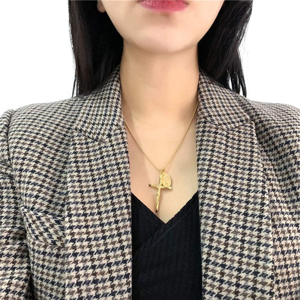 NewZenro Crucifix Cross Christ on INRI Baptism Christian Catholic Virgin Mary Pendant Necklace for Women Dainty Stainless Steel 18K Gold Plated Chain Jewelry - Image 4