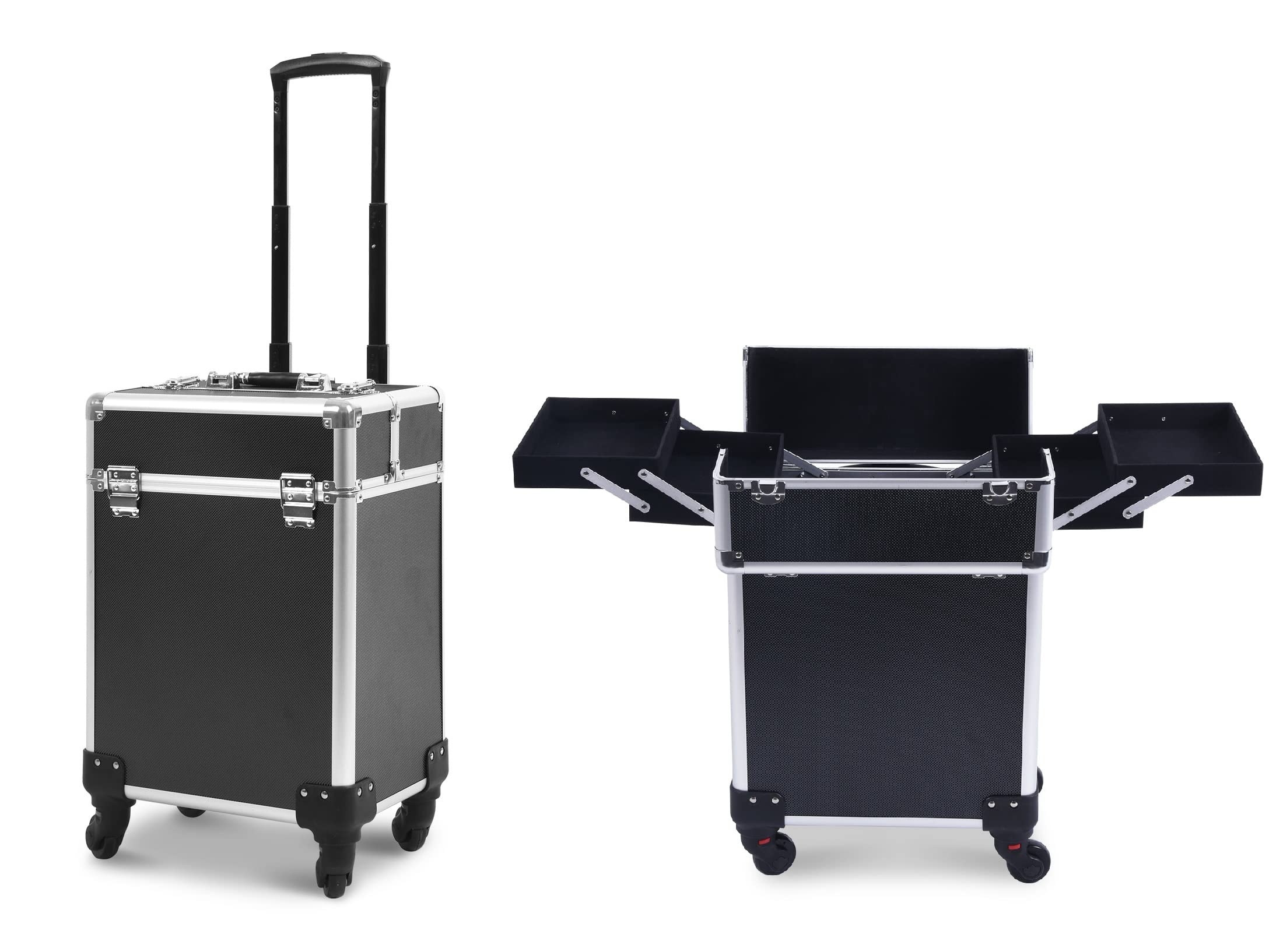 Professional Rolling Makeup Train Case, 4 Wheel Makeup Case Large Storage, Cosmetic Trolley with Fol