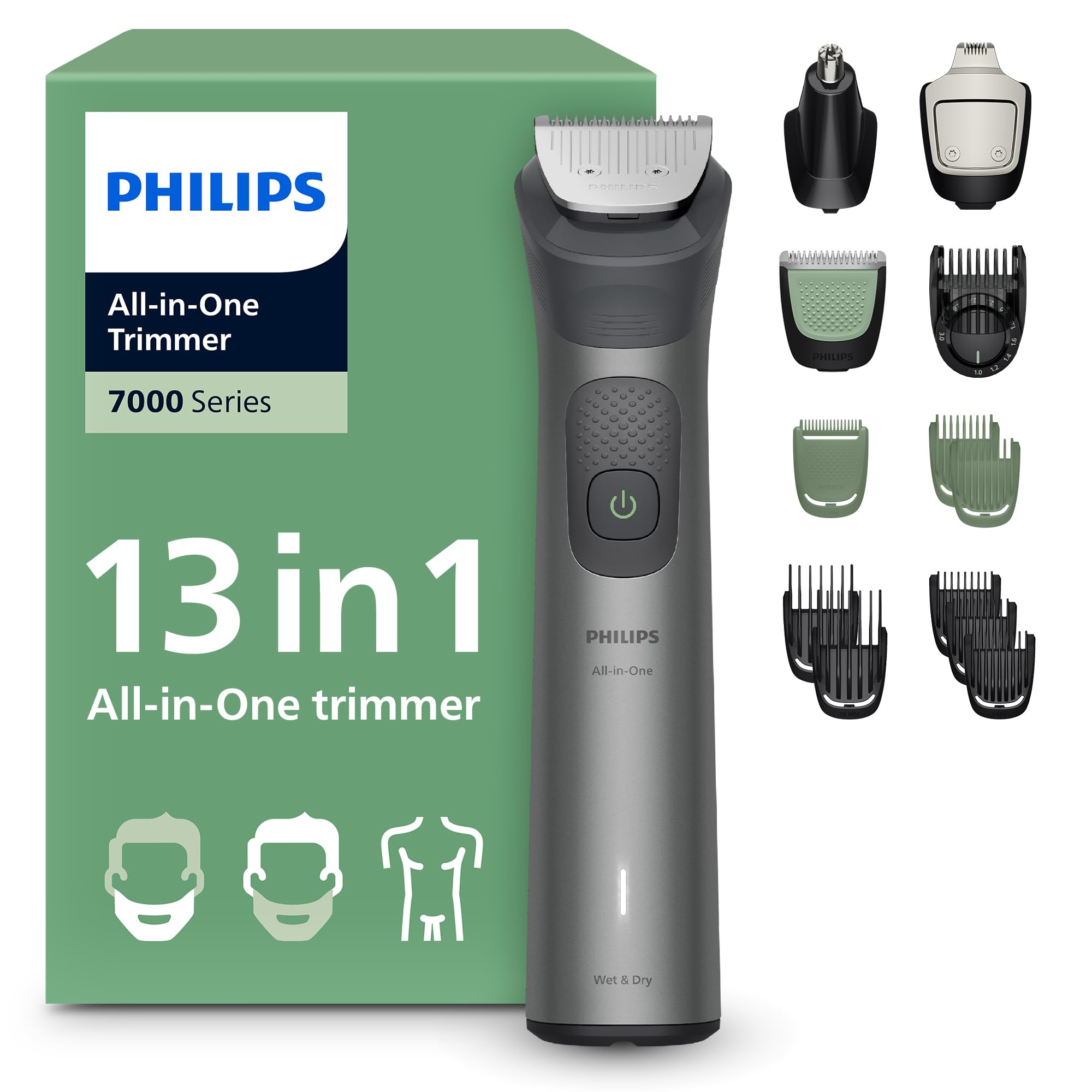 Philips Multigroom Serie 7000 Recortadora 13 en 1 para hombre Con cuchilla para