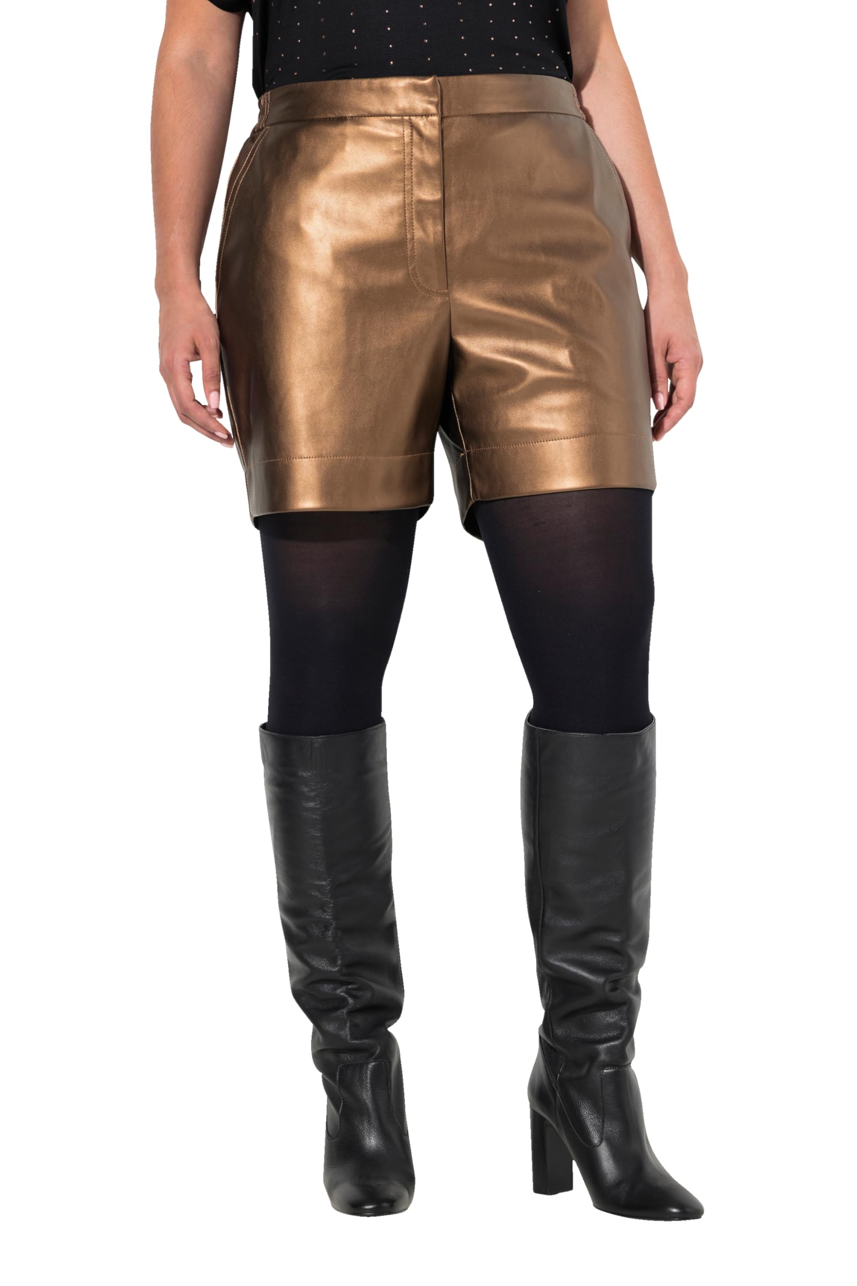 Ulla Popken Damen große Größen Übergrößen Plus Size Shorts, Lederoptik, weites Bein, Komfortbund 813100