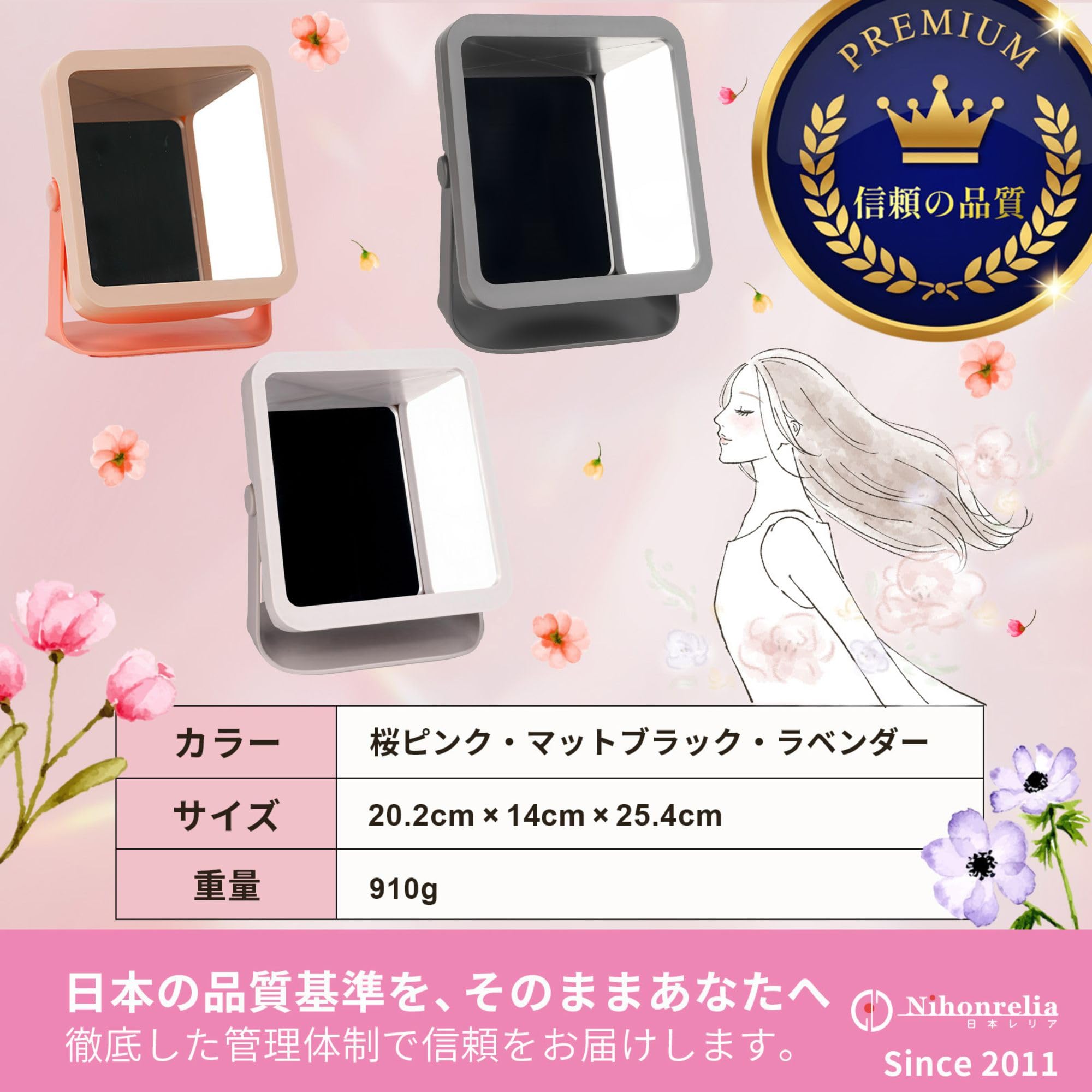 Amazon.co.jp: 日本レリア リバーサルミラー 左右非反転鏡 正像鏡 化粧