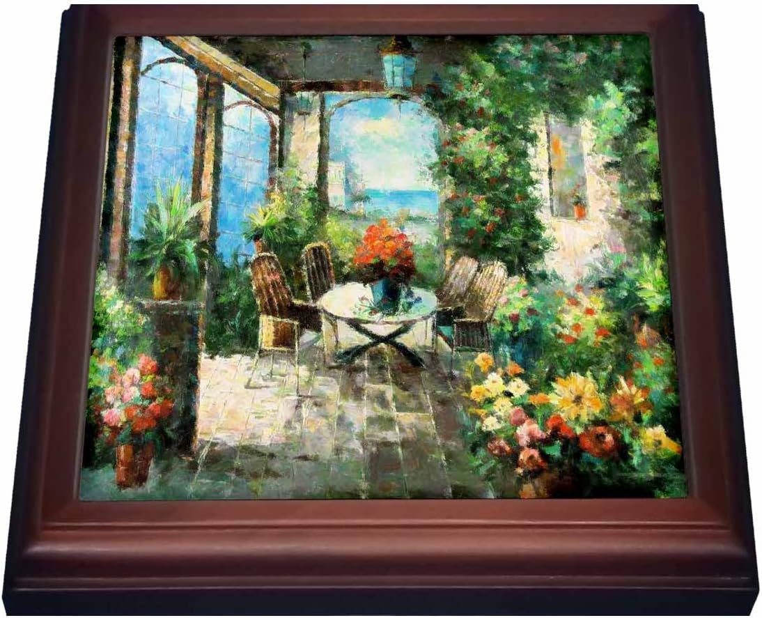 3dRose Picture of an Italian Villa Painting Trivet with Ceramic Tile, 8 by 8", Brown