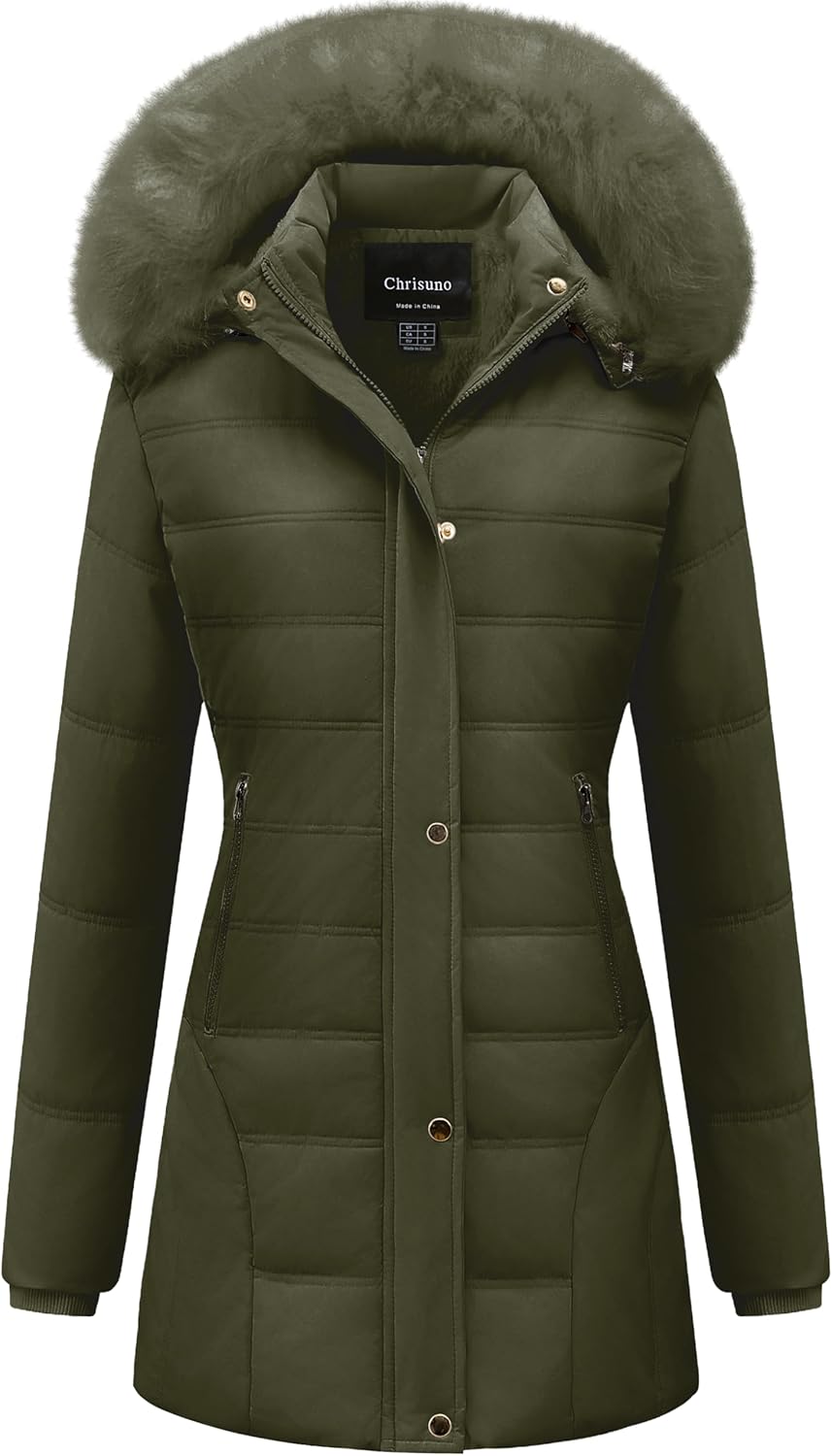 Chrisuno Women's Warm Winter Coat Velvet Puffer Jacket Quilted Faux Fur Hood