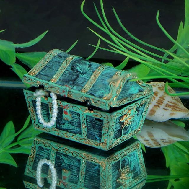 Foto 4 de 6 de Ornamento de Tanque Caja de Joyería de Tesoro Artificial para Decoración de Paisaje de Acuario [Verde]