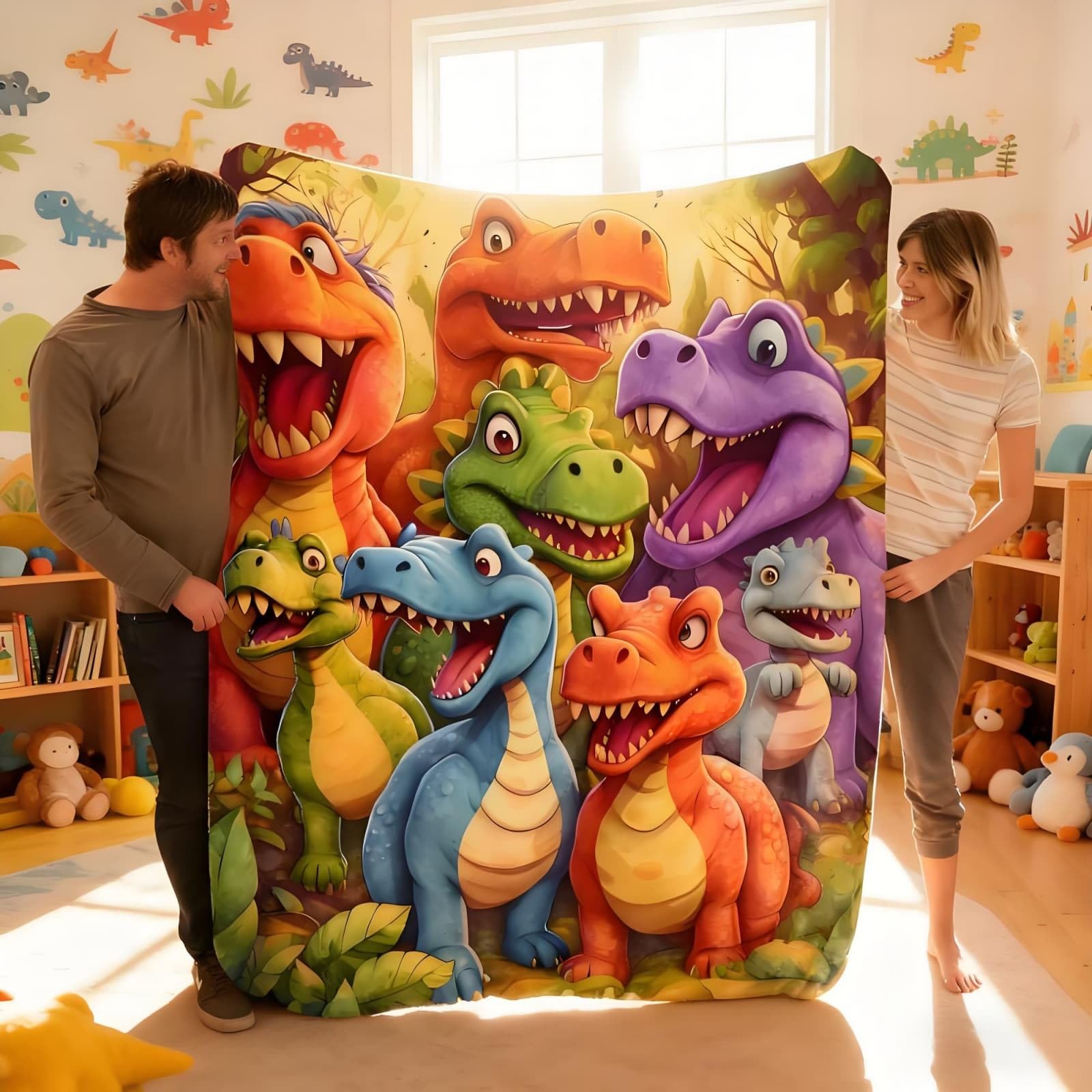 Dinosaurus knuffeldeken, 200 x 220 cm, pluizige deken