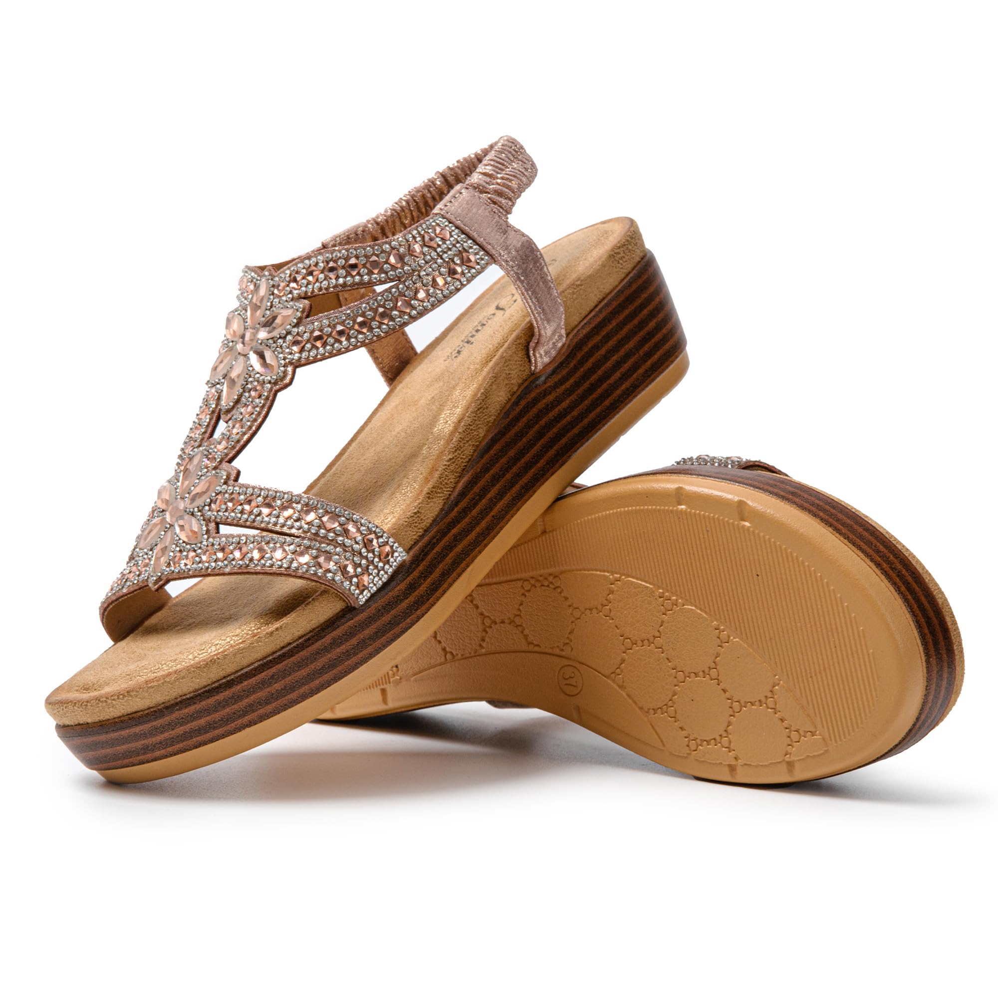 JOMIX Sandali Estivi da Donna con Eleganti Gioielli Strass e Chiusura Elastica
