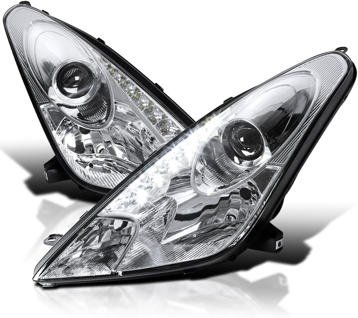 Chrome SMD LED Projector Headlights Compatible with 2000-2005 Toyota Celica, Left + Right Pair Headlamps Assembly