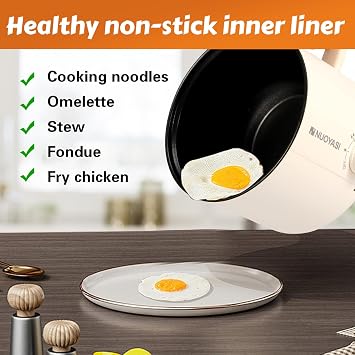 Electric Hot Pot with Steamer, 1.8 L Non-Stick Mini Electric Pot, 2 Gear Rapid Noodles Cooker, Portable Mini Stock Pot with Overheat Boil Dry Protection for Noodle, Pasta, Ramen (Single Layer)