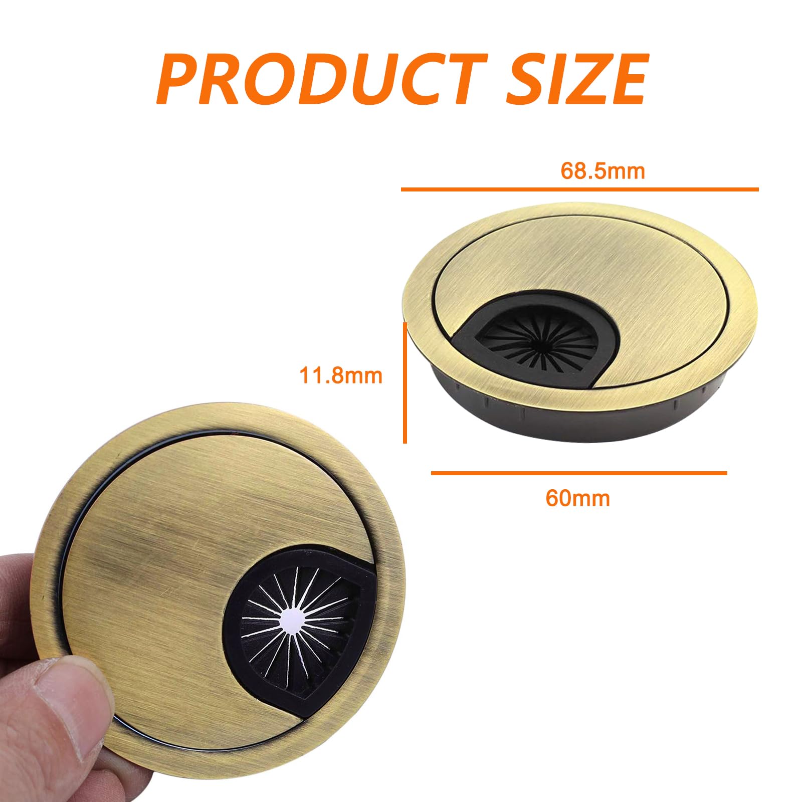 2 Pcs 60mm Desk Cable Grommets, 60mm Bronze Desk Grommet, Zinc Alloy Desktop Cable Hole - Image 2