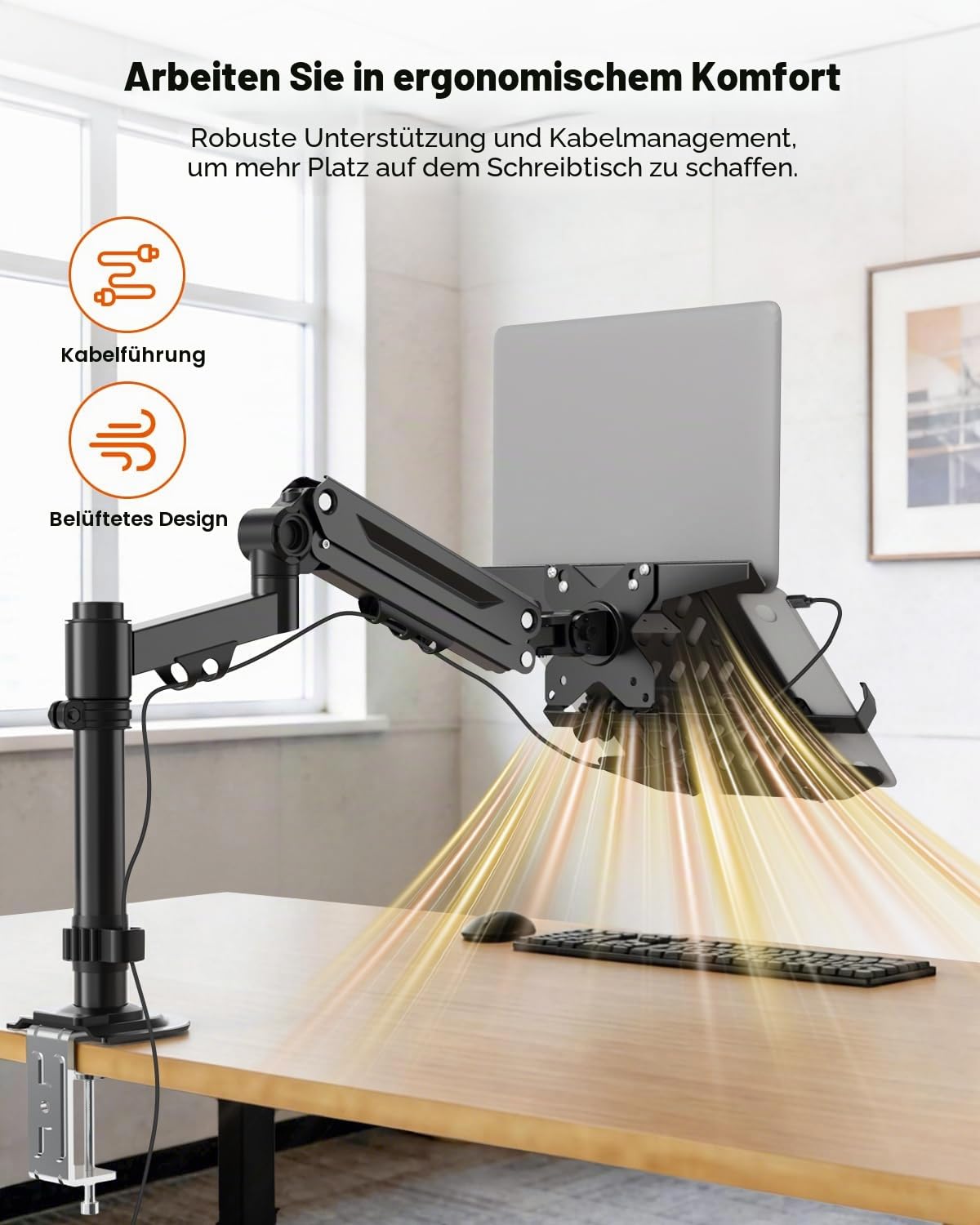 PUTORSEN Laptop Arm Halterung Tisch für Notebooks bis 18 Zoll und Computermonitore bis 40 Zoll, 2-in-1 Monitorstangenhalterung mit verstellbarem Laptop-Tray, Tragfähigkeit bis 12KG