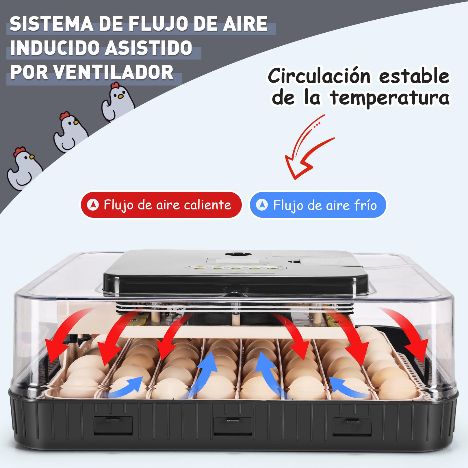 Sailnovo Incubadora de Huevos Automaticas, Incubadora de 56 Huevos con Volteo Automático de Huevos y Humidificación automática, Incubadora para Huevos de Gallina, Codorniz, Pato, Gris