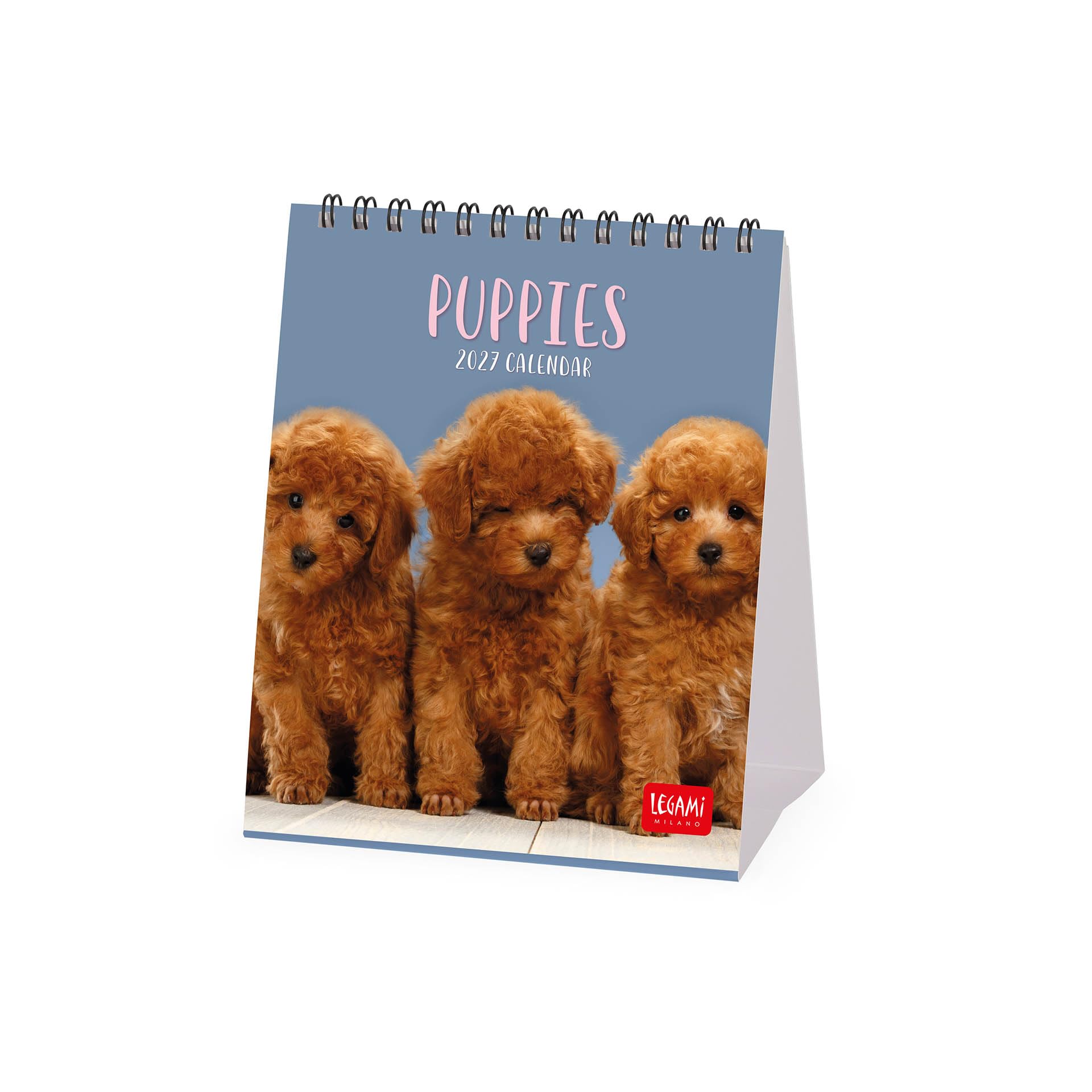 Legami - 2027 Desk Calendar, Puppies Desk Calendar, 12 Months and Yearly Planner, in 6 Languages, Zodiac Signs, International Holidays, 12 x 14.5 cm